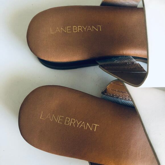 Lane Bryant Women's 9 WIDE Slide Wedge Gold Strap Sandal Slip On - Picture 6 of 8